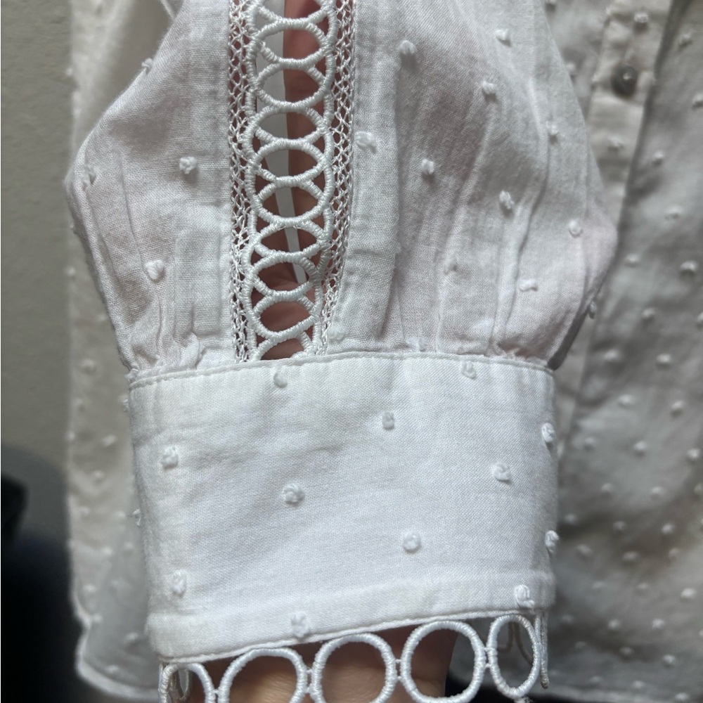 Zara White Textured Ruffle Button-Front Blouse - Picture 2 of 5